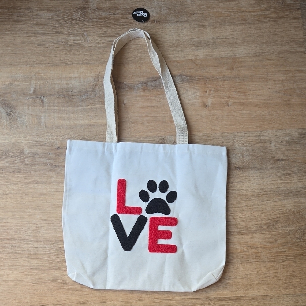 NWT Handmade LOVE & Paw Print Punch Needle Tote Bag